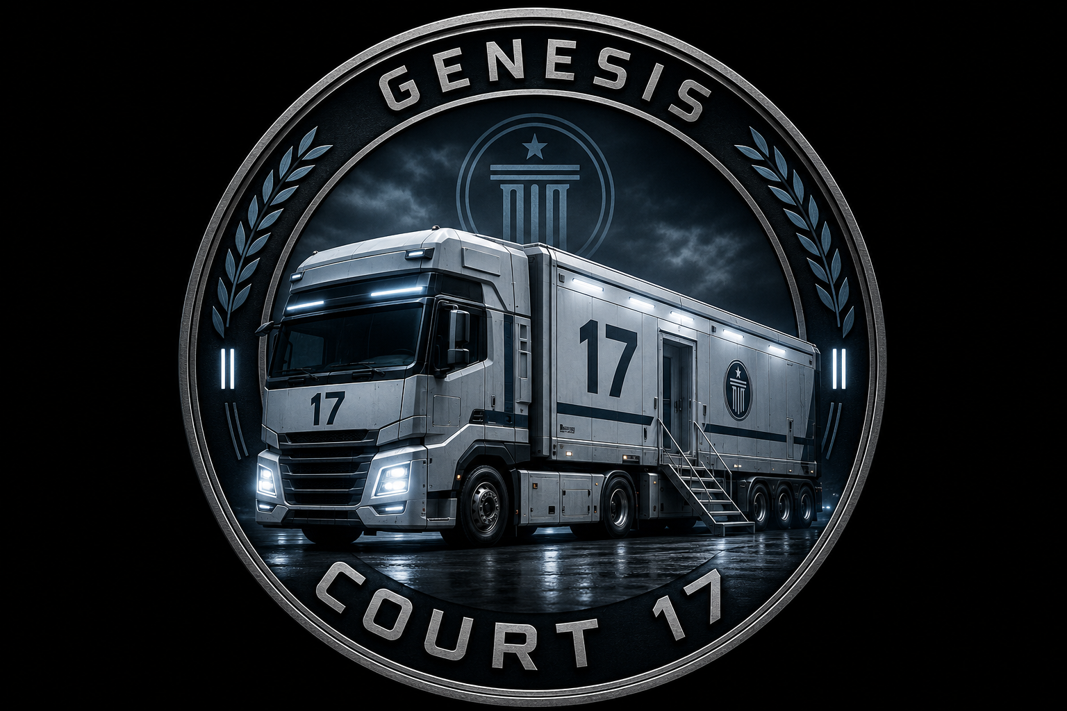 Genesis: Court 17 emblem showing the mobile court truck numbered 17